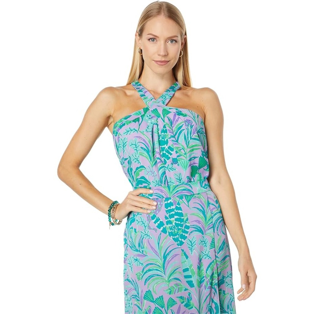 Lilly Pulitzer Rori Halter Top Tie Back in Purple Iris On The Chase Size XS